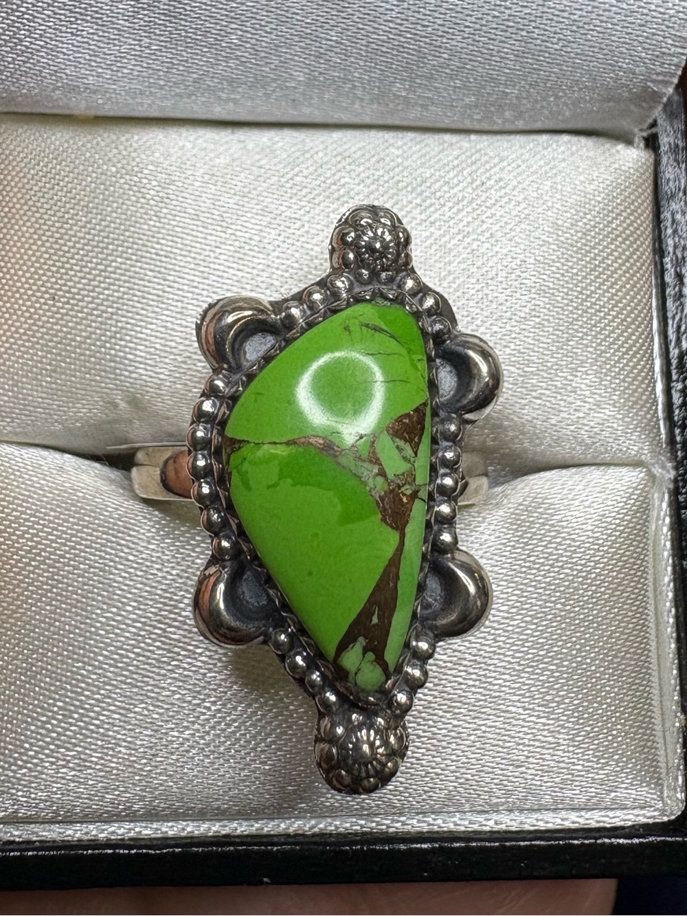 Green copper Turquoise Statement 925 Sterling Silver Ring